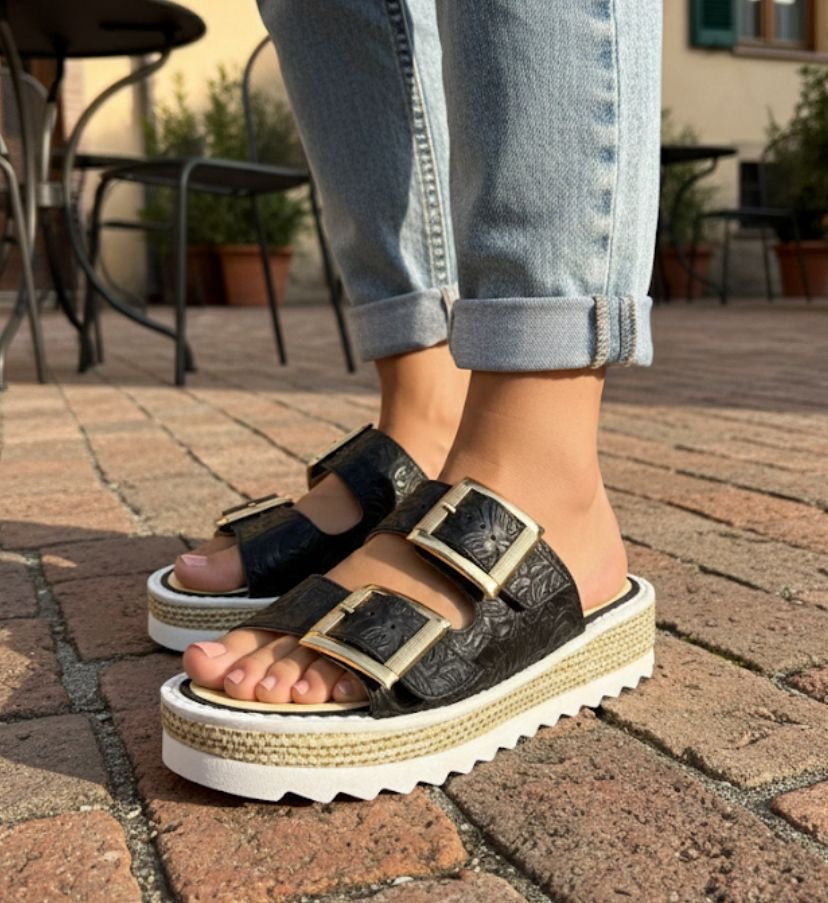 Bella Vida women's lightweight chocolate platform sandal with buckle straps