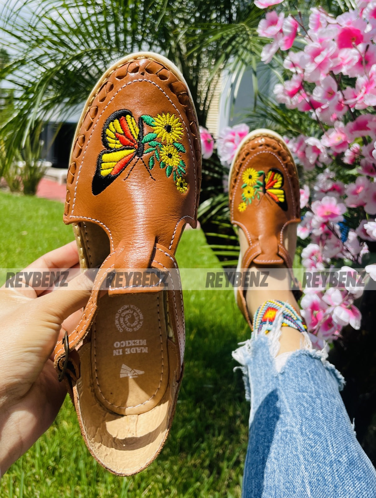 Women's Summer Traditional Mexican Sandals with Butterfly and Sunflower Embroiding - ZJ-01014